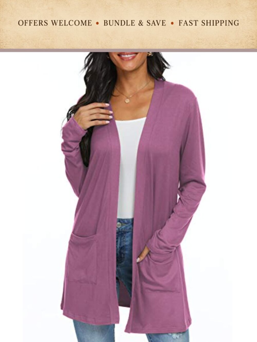 Women's Long Sleeve Lightweight Open Front Cardigan with Pockets
